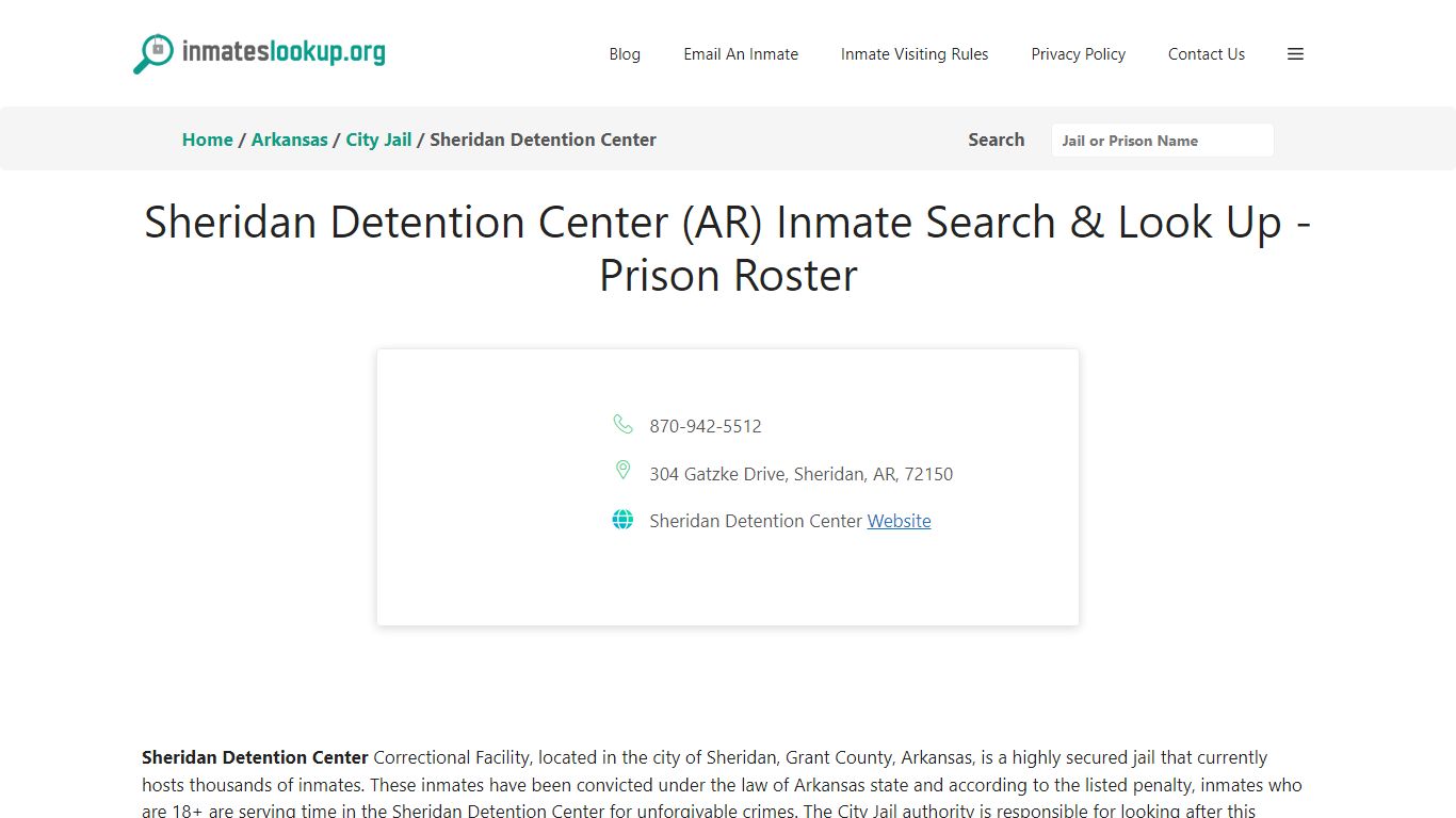 Sheridan Detention Center (AR) Inmate Search & Look Up - Prison Roster